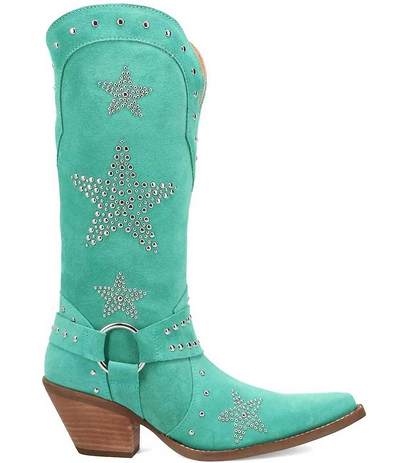 Dingo Lucky Stars Suede Metallic Studded O-Ring Hardware Tall Western Boots