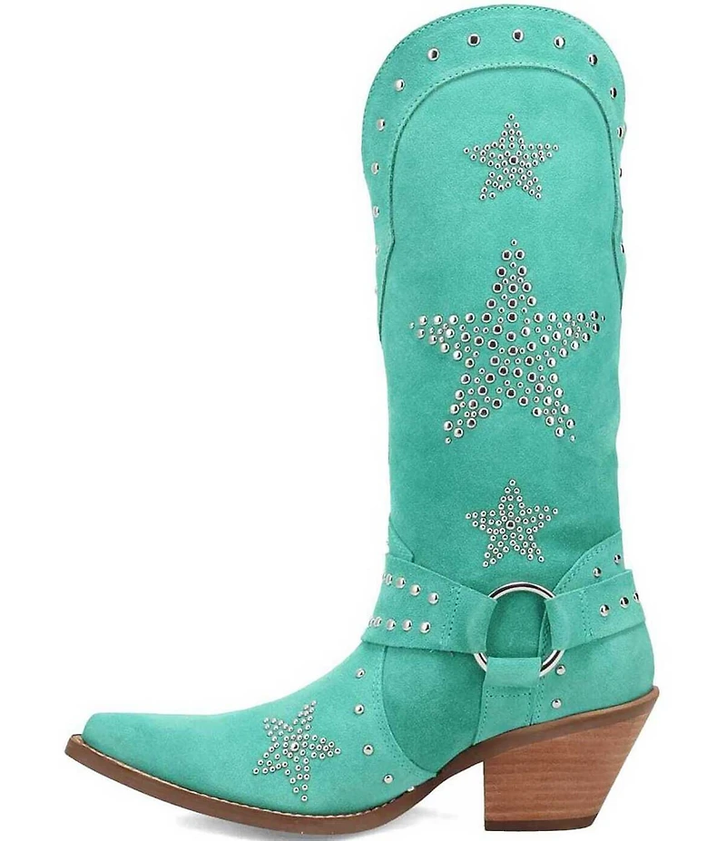 Dingo Lucky Stars Suede Metallic Studded O-Ring Hardware Tall Western Boots