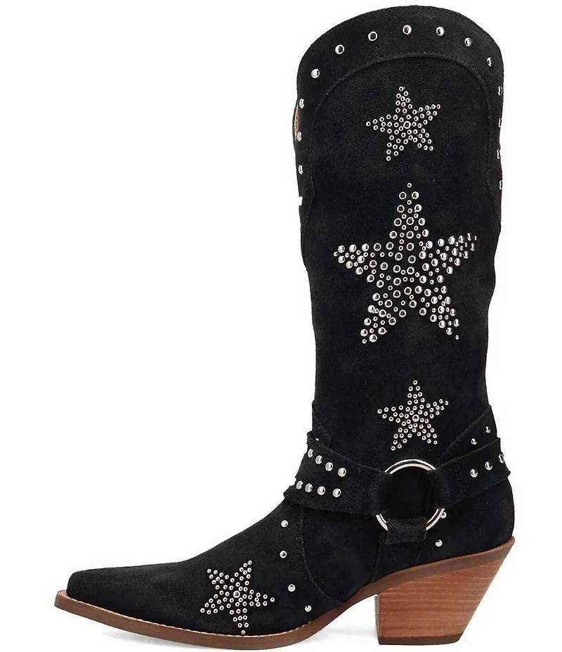 Dingo Lucky Stars Suede Metallic Studded O-Ring Hardware Tall Western Boots