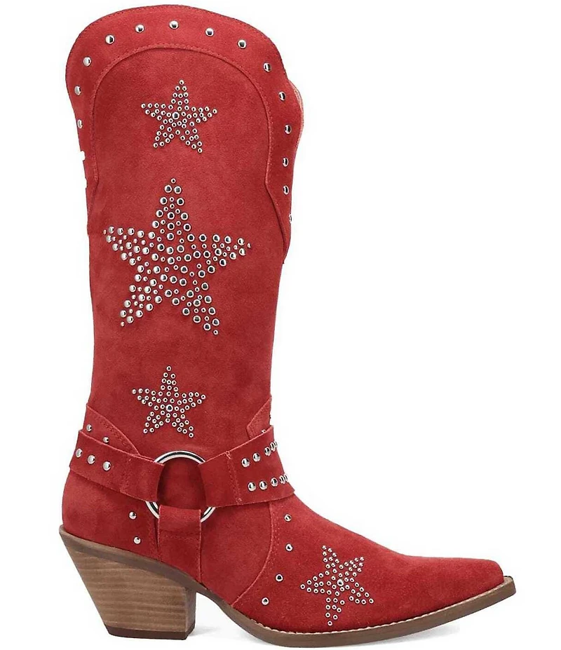 Dingo Lucky Stars Suede Metallic Studded O-Ring Hardware Tall Western Boots