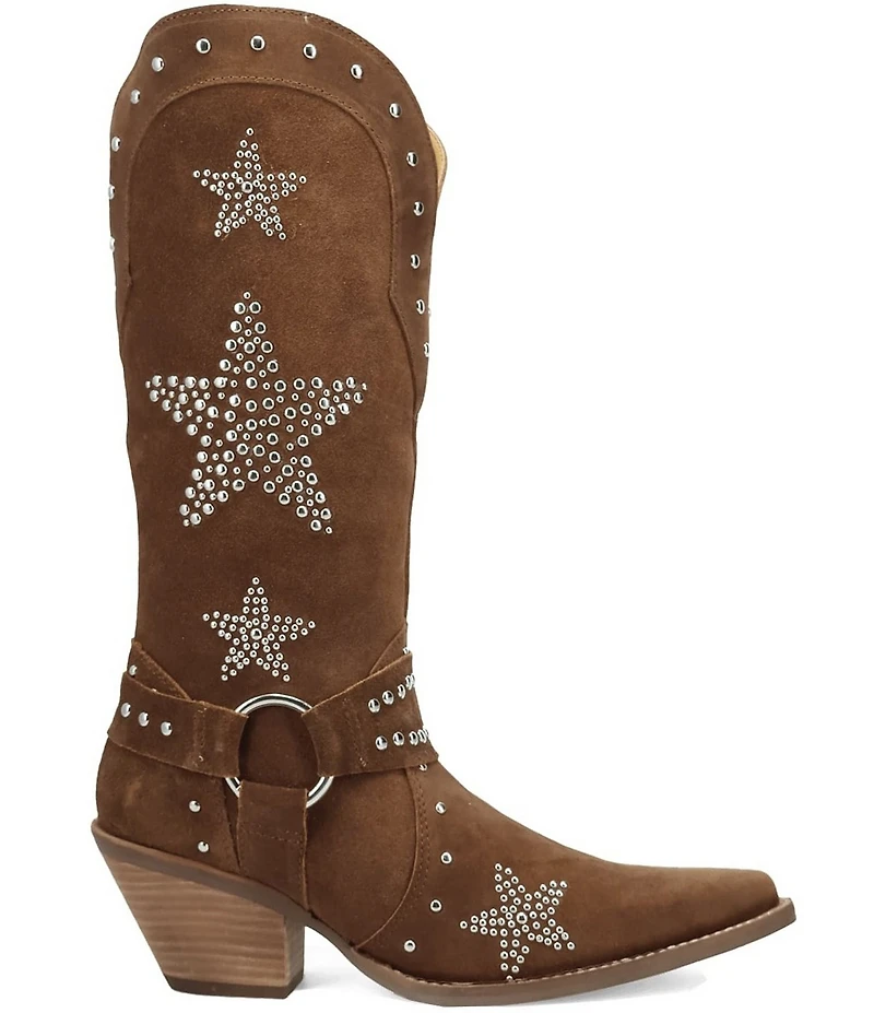 Dingo Lucky Stars Suede Metallic Studded O-Ring Hardware Tall Western Boots