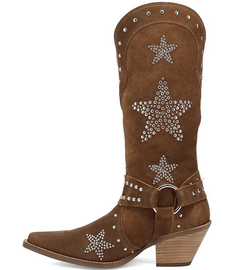 Dingo Lucky Stars Suede Metallic Studded O-Ring Hardware Tall Western Boots