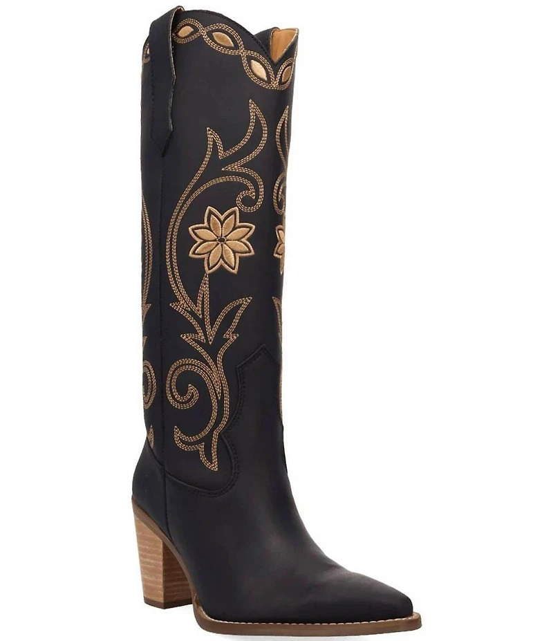 Dingo Miss Daisy Leather Floral Embroidered Western Tall Boots