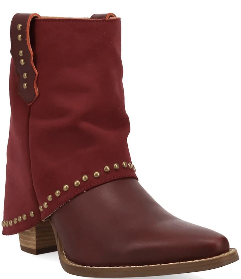Dingo Off The Cuff Leather Studded Suede Cuffed Shaft Western Booties