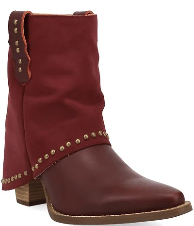 Dingo Off The Cuff Leather Studded Suede Cuffed Shaft Western Booties