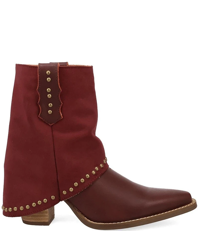 Dingo Off The Cuff Leather Studded Suede Cuffed Shaft Western Booties