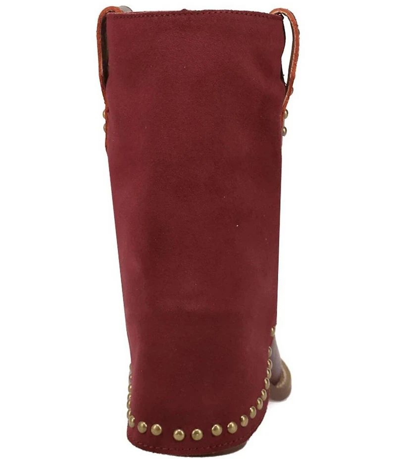 Dingo Off The Cuff Leather Studded Suede Cuffed Shaft Western Booties