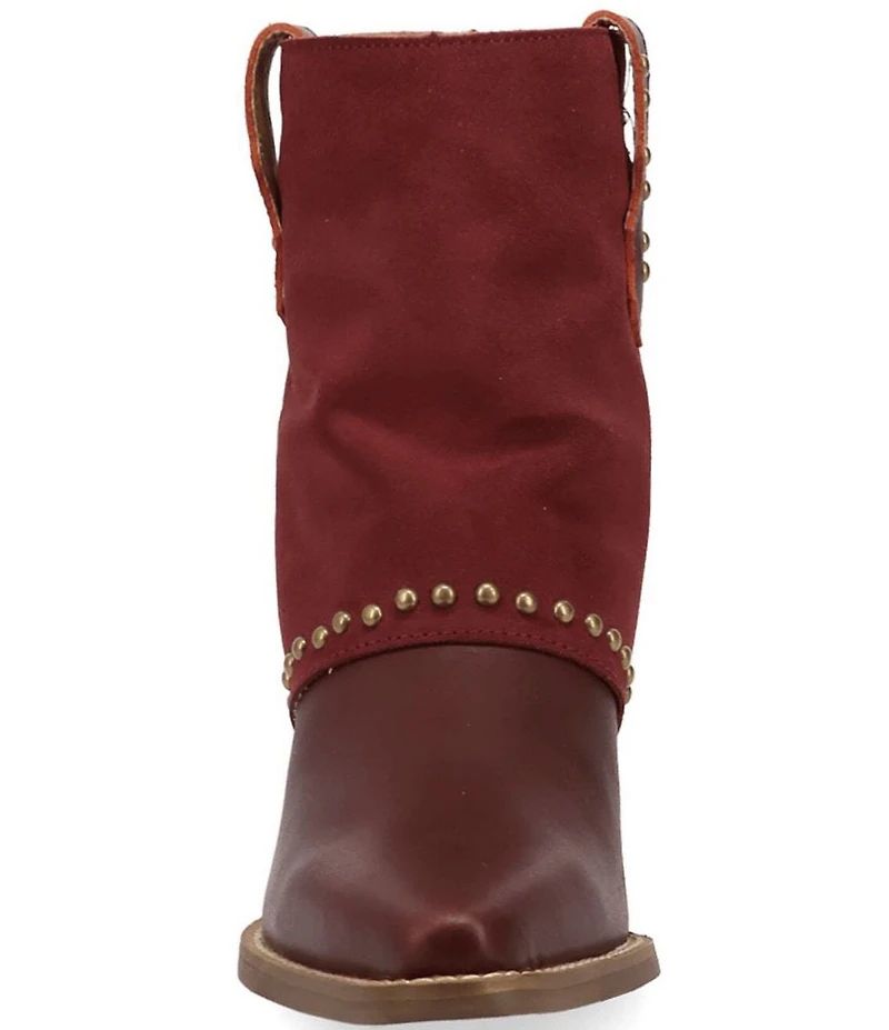 Dingo Off The Cuff Leather Studded Suede Cuffed Shaft Western Booties