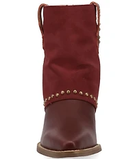 Dingo Off The Cuff Leather Studded Suede Cuffed Shaft Western Booties