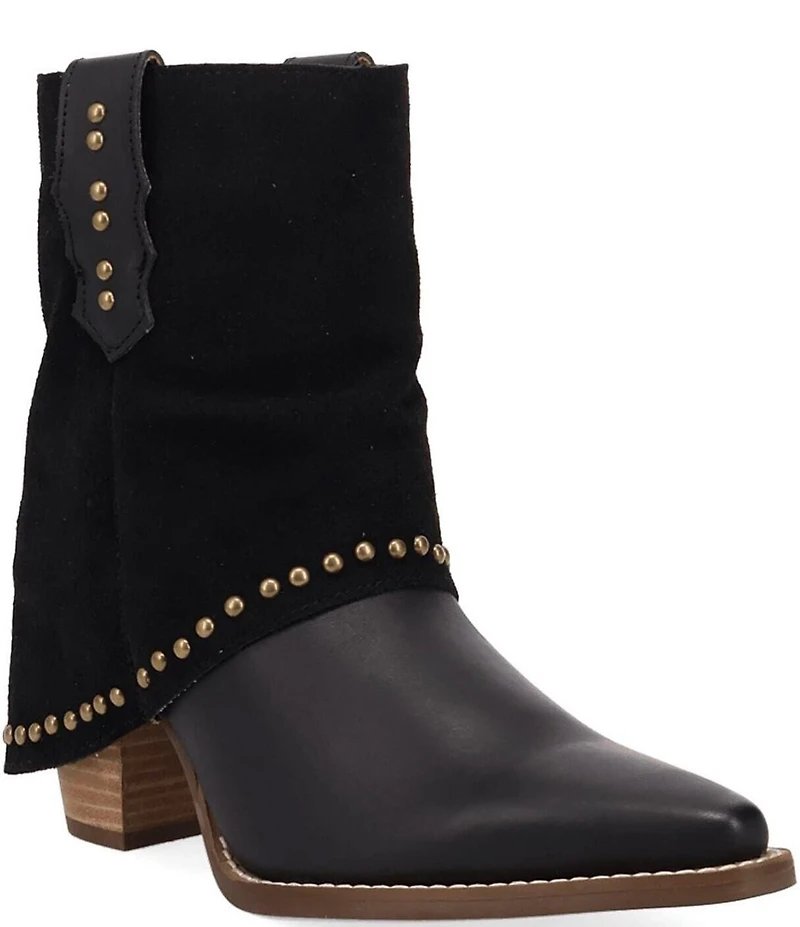 Dingo Off The Cuff Leather Studded Suede Cuffed Shaft Western Booties