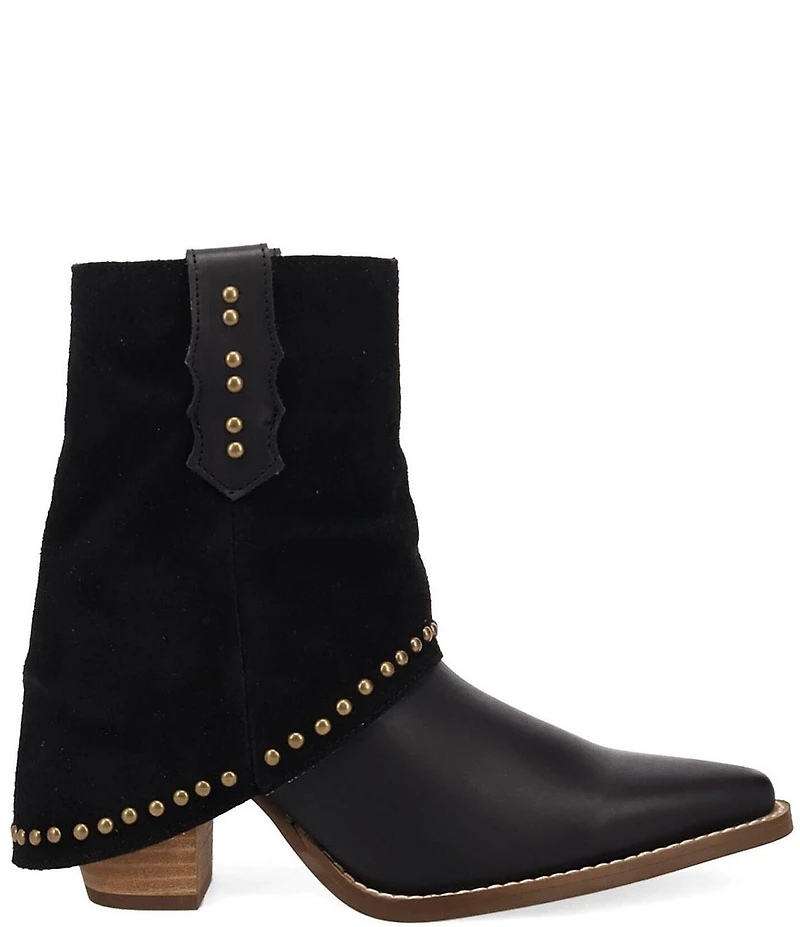 Dingo Off The Cuff Leather Studded Suede Cuffed Shaft Western Booties