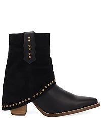 Dingo Off The Cuff Leather Studded Suede Cuffed Shaft Western Booties