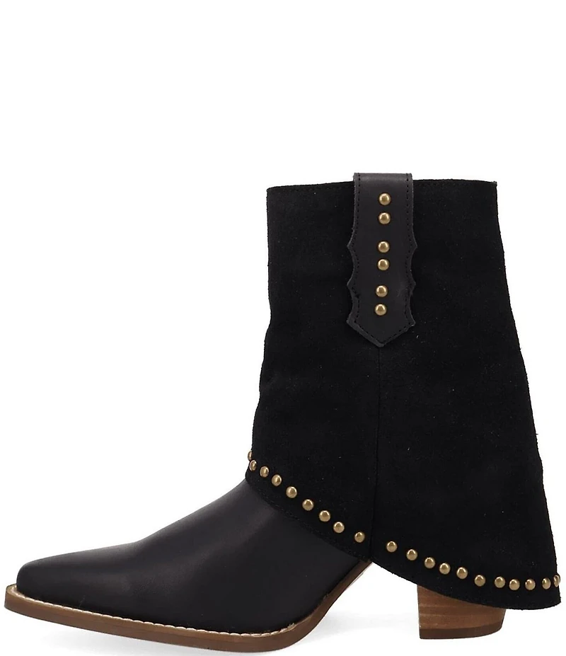 Dingo Off The Cuff Leather Studded Suede Cuffed Shaft Western Booties