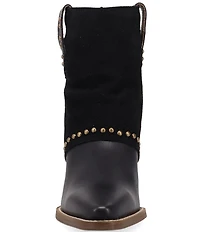 Dingo Off The Cuff Leather Studded Suede Cuffed Shaft Western Booties