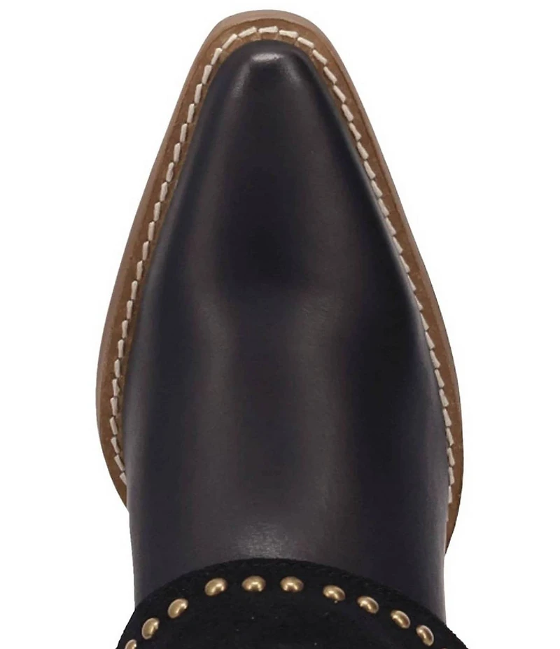 Dingo Off The Cuff Leather Studded Suede Cuffed Shaft Western Booties