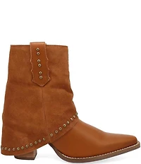 Dingo Off The Cuff Leather Studded Suede Cuffed Shaft Western Booties