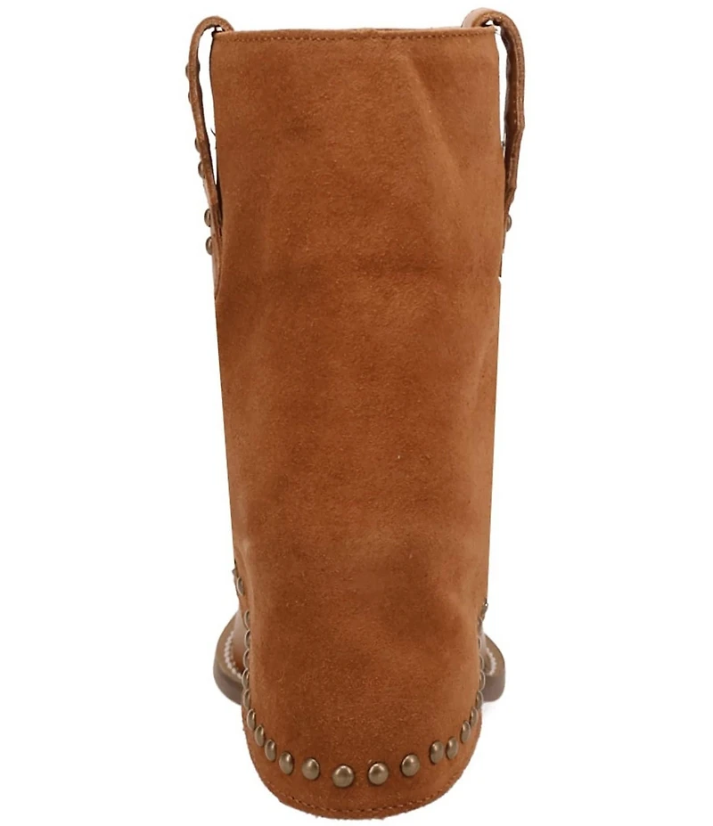 Dingo Off The Cuff Leather Studded Suede Cuffed Shaft Western Booties