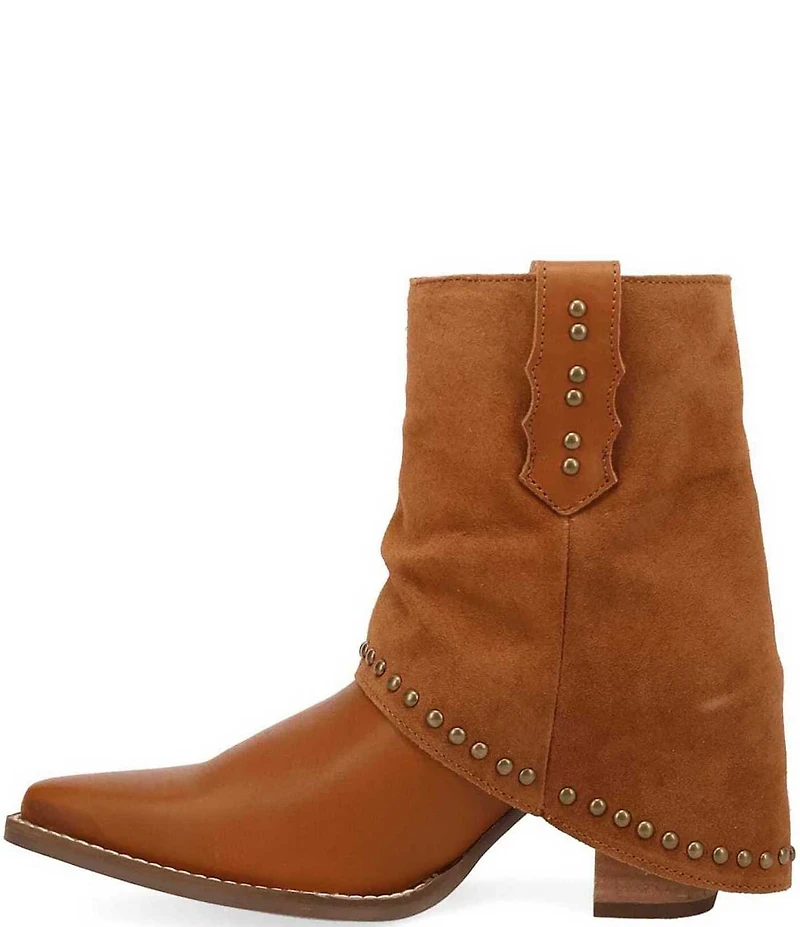 Dingo Off The Cuff Leather Studded Suede Cuffed Shaft Western Booties