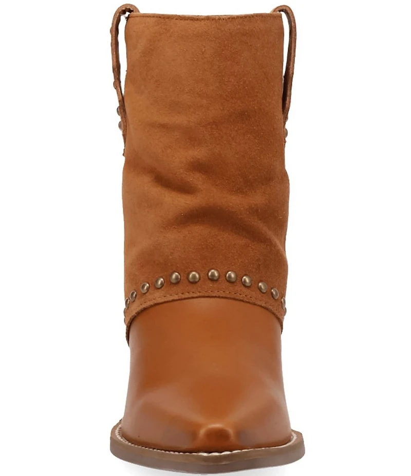 Dingo Off The Cuff Leather Studded Suede Cuffed Shaft Western Booties