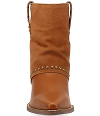 Dingo Off The Cuff Leather Studded Suede Cuffed Shaft Western Booties