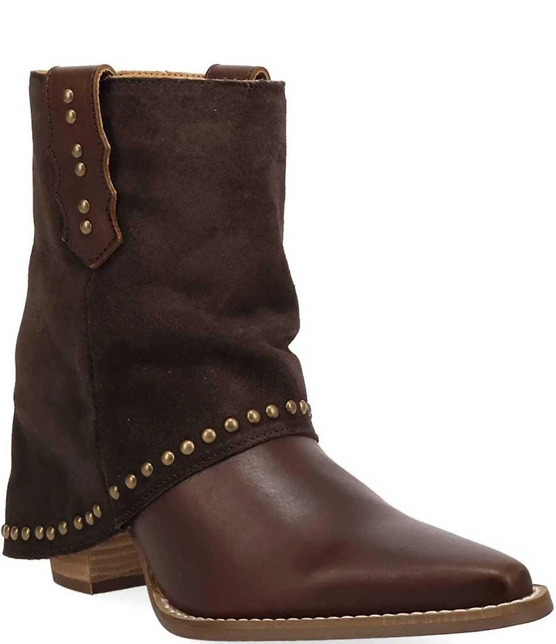 Dingo Off The Cuff Leather Studded Suede Cuffed Shaft Western Booties