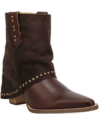 Dingo Off The Cuff Leather Studded Suede Cuffed Shaft Western Booties