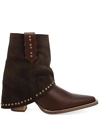 Dingo Off The Cuff Leather Studded Suede Cuffed Shaft Western Booties