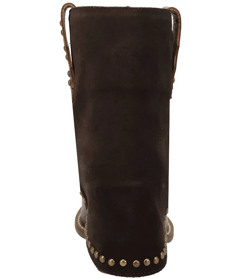 Dingo Off The Cuff Leather Studded Suede Cuffed Shaft Western Booties