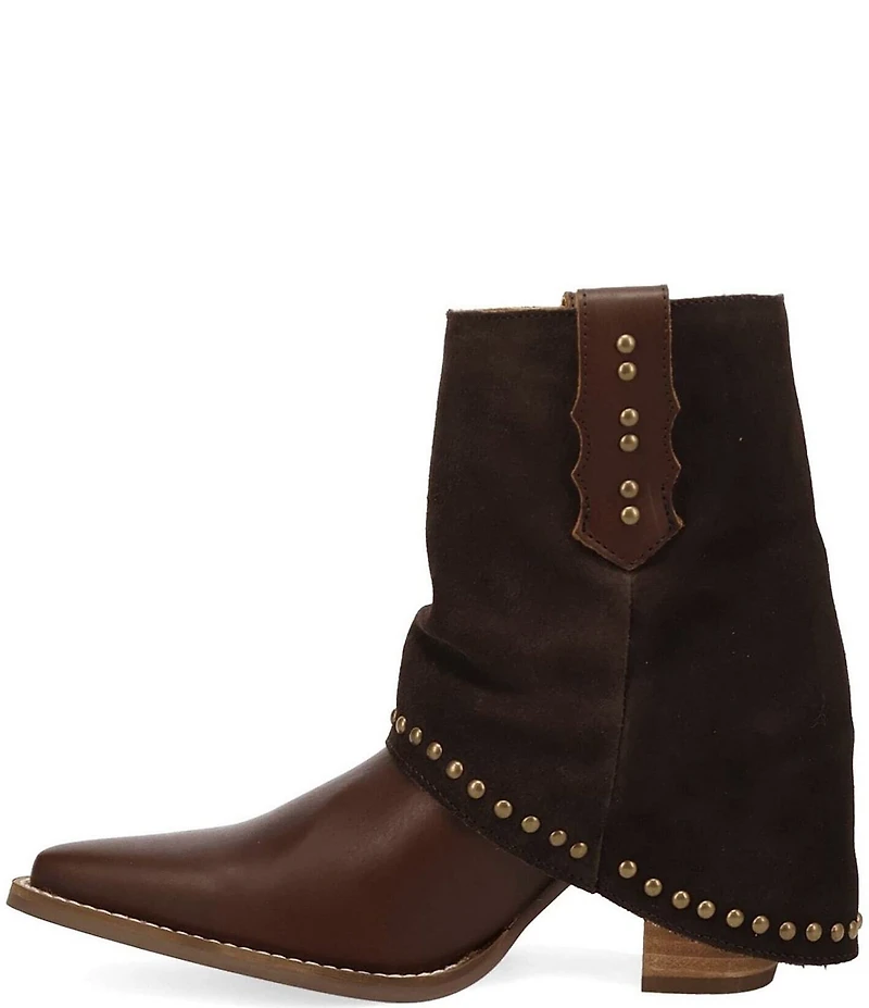 Dingo Off The Cuff Leather Studded Suede Cuffed Shaft Western Booties
