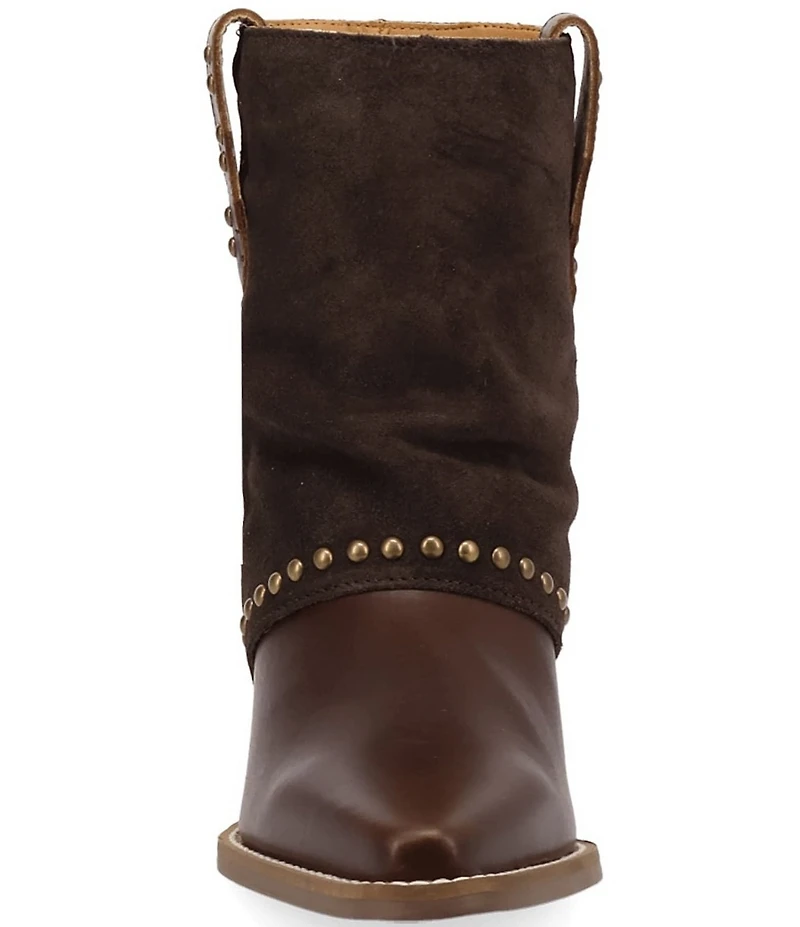 Dingo Off The Cuff Leather Studded Suede Cuffed Shaft Western Booties