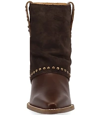 Dingo Off The Cuff Leather Studded Suede Cuffed Shaft Western Booties