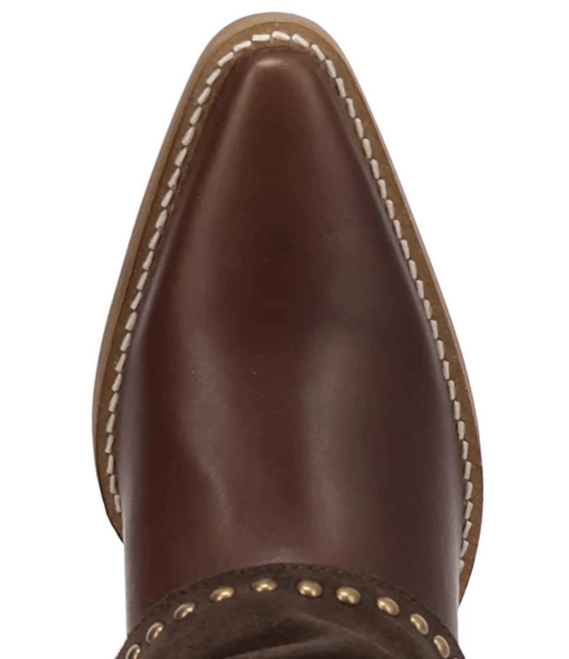 Dingo Off The Cuff Leather Studded Suede Cuffed Shaft Western Booties