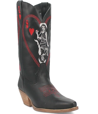 Dingo Queen A Hearts Embroidered Leather Tall Western Boots