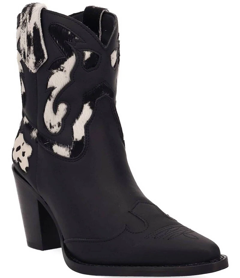 Dingo Run Wild Leather Cow Print Suede Western Booties