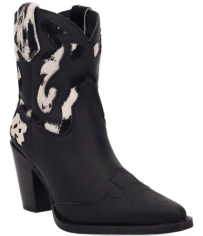 Dingo Run Wild Leather Cow Print Suede Western Booties