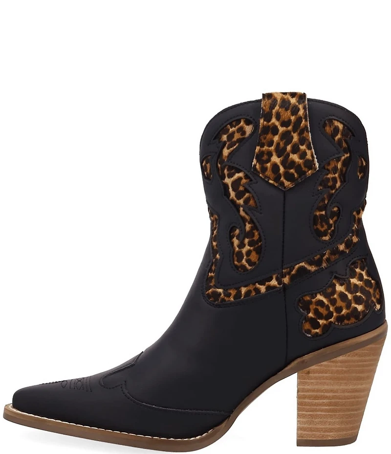 Dingo Run Wild Leather Leopard Print Suede Western Booties
