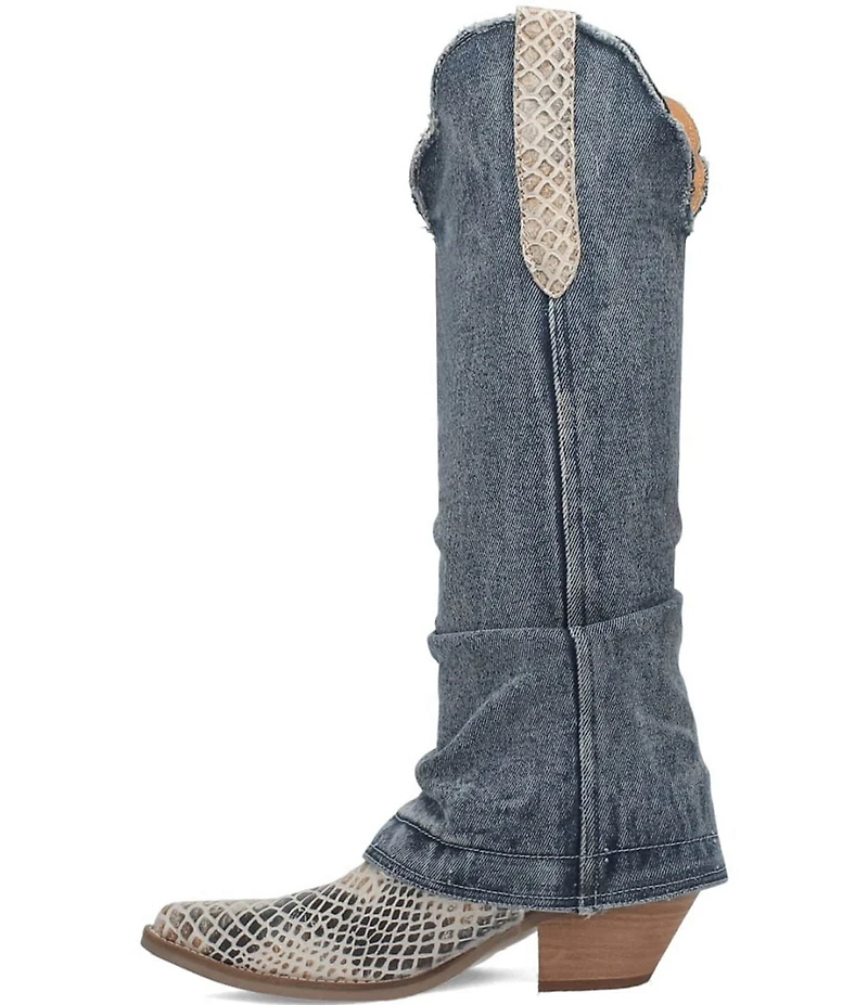 Dingo Shabby Denim Snake Embossed Western Boots