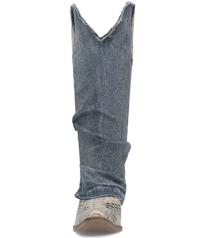 Dingo Shabby Denim Snake Embossed Western Boots