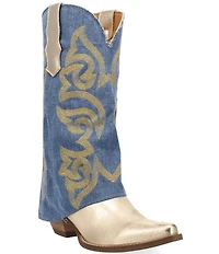 Dingo Southern Sass Metallic Leather Denim Shaft Western Tall Boots