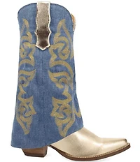 Dingo Southern Sass Metallic Leather Denim Shaft Western Tall Boots