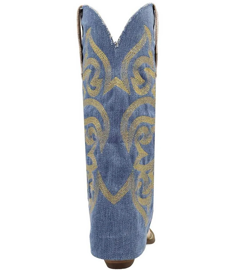 Dingo Southern Sass Metallic Leather Denim Shaft Western Tall Boots