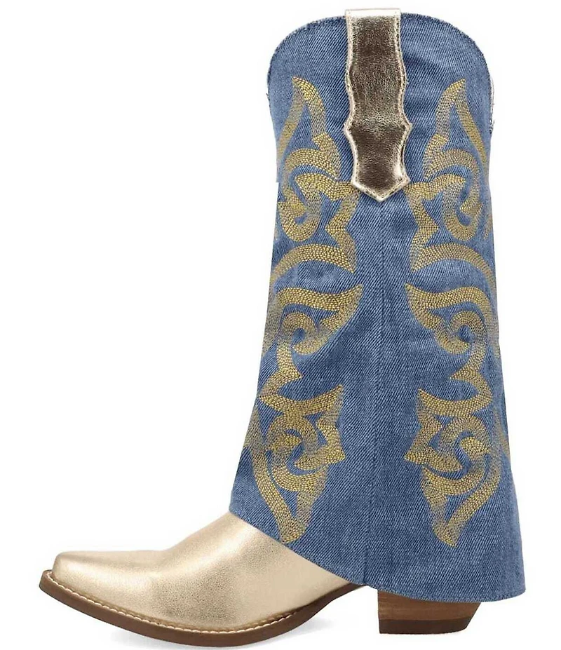 Dingo Southern Sass Metallic Leather Denim Shaft Western Tall Boots