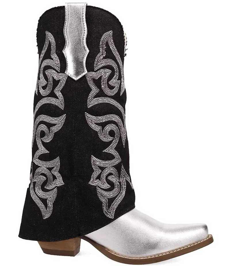 Dingo Southern Sass Metallic Leather Denim Shaft Western Tall Boots