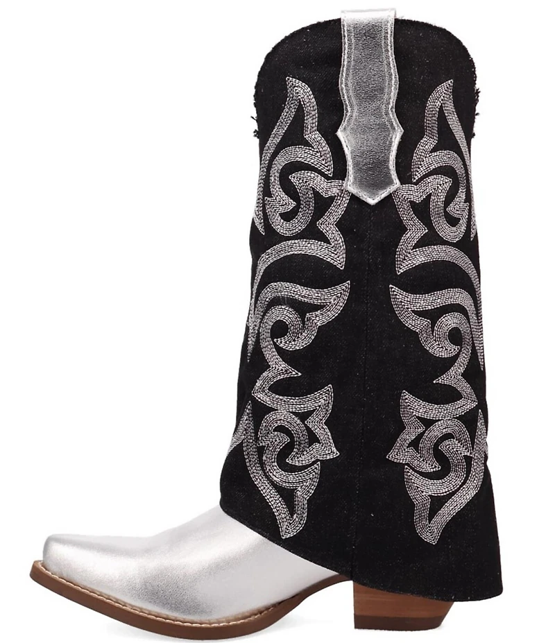 Dingo Southern Sass Metallic Leather Denim Shaft Western Tall Boots