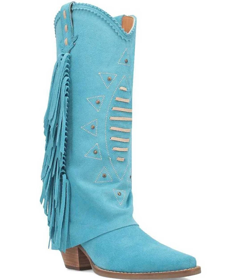Dingo Spirit Trail Suede Fold Over Fringe Tall Western Boots