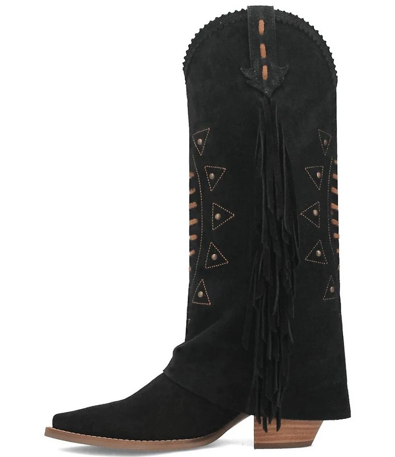 Dingo Spirit Trail Suede Fold Over Fringe Tall Western Boots