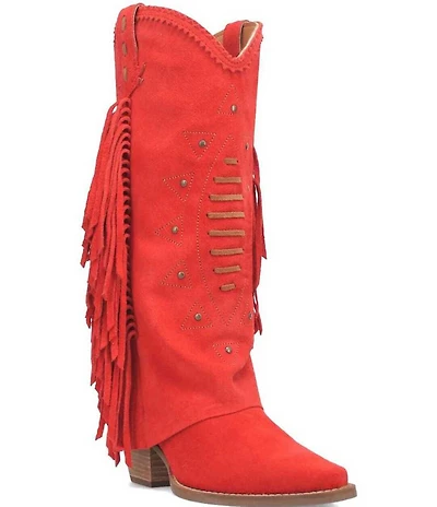 Dingo Spirit Trail Suede Fold Over Fringe Tall Western Boots