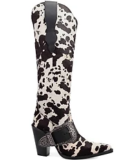 Dingo Spur Crazy Cow Print Calf Hair Buckle Hardware Over The Knee Western Boots