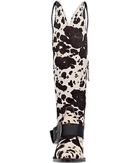 Dingo Spur Crazy Cow Print Calf Hair Buckle Hardware Over The Knee Western Boots