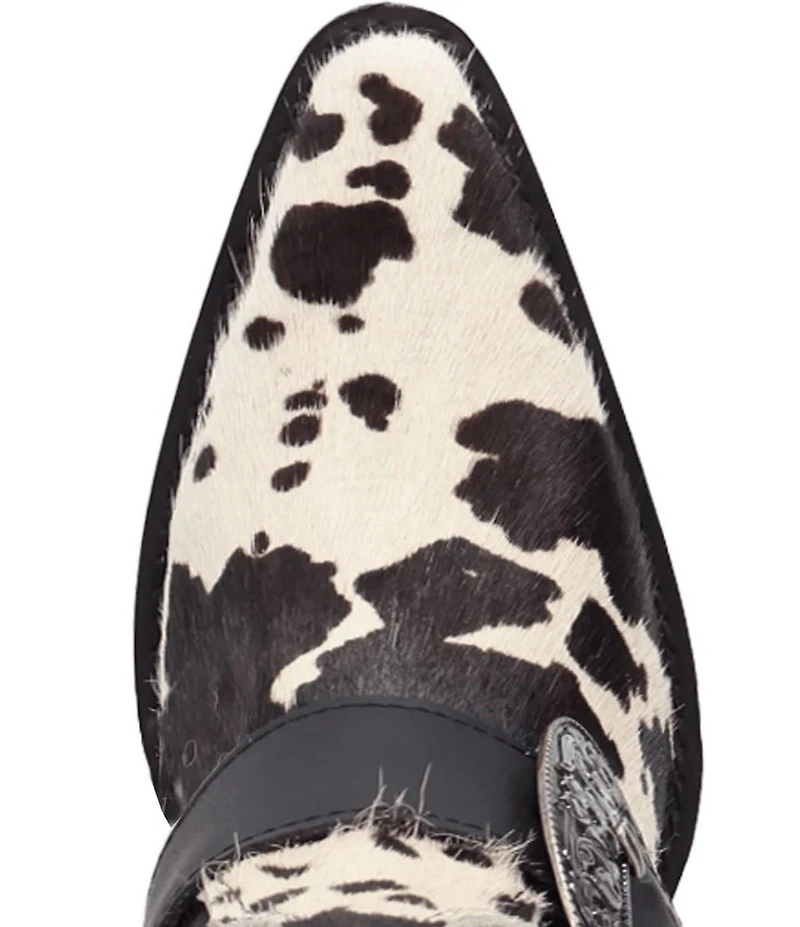 Dingo Spur Crazy Cow Print Calf Hair Buckle Hardware Over The Knee Western Boots